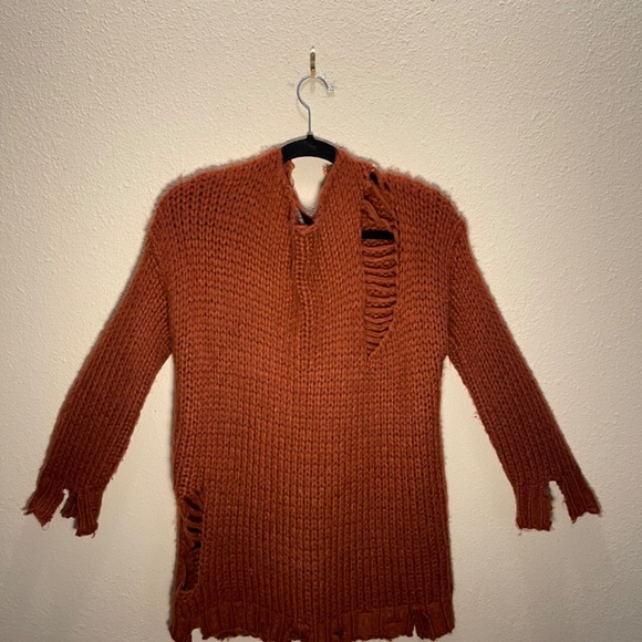 Distressed, Burnt Red, Adjustable Corset Back Lacing, Oversized Sweater/Dress - Picture 3 of 7